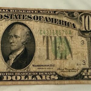 US 1934A Ten Dollar Bill - Green and Off-White